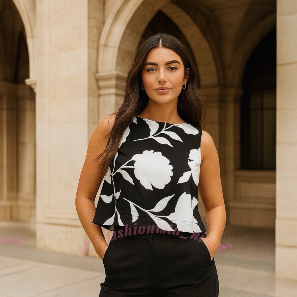 Kate Spade Black and White Floral Top